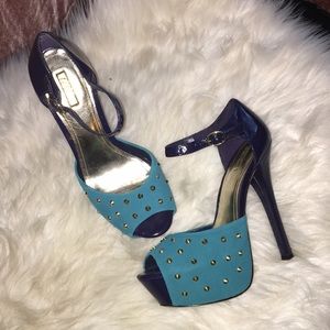 Wild Pair Teal and Navy Studded Heels
